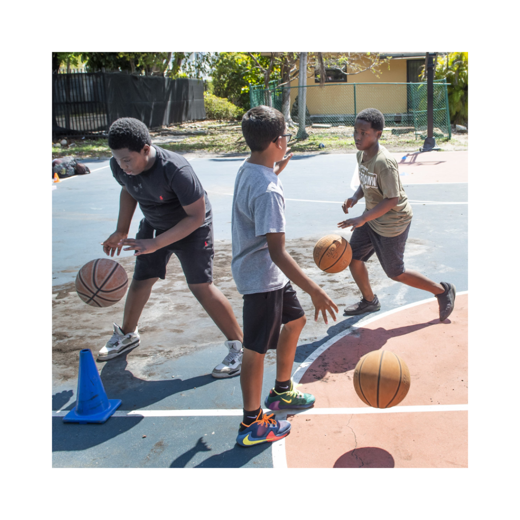 children playing CREATE's basketball mental health games